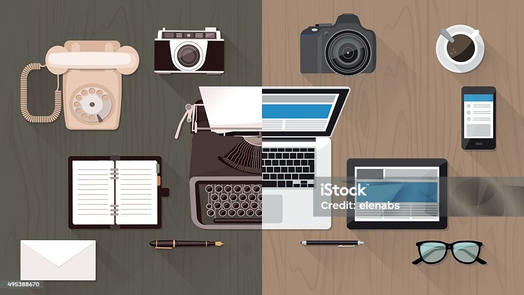 Bureau et l'évolution des appareils - clipart vectoriel de Technologie libre de droits