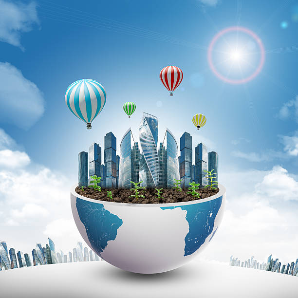 istock City in half planet with balloons 495389770