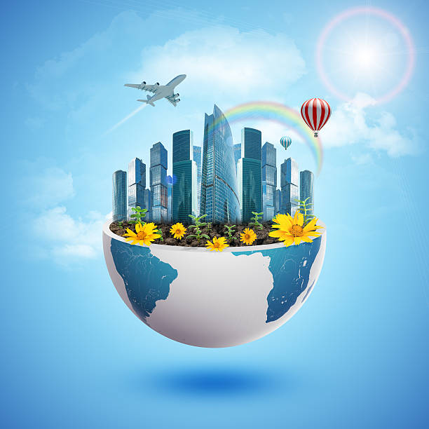 istock City in half planet with flowers 495389814