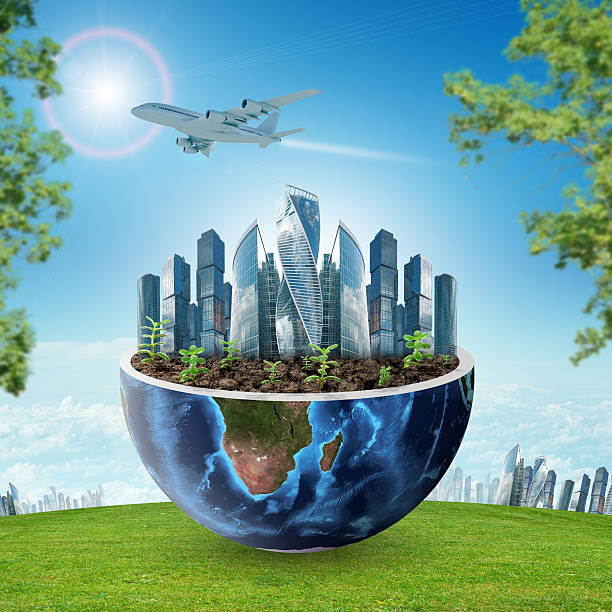istock City in half planet with green grass and trees 495389952
