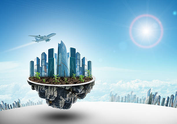istock Modern city on island with jet 495389992