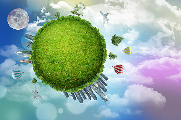 istock Green globe with city and balloons 495390038