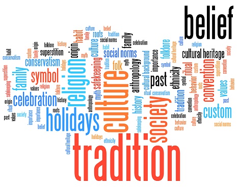 Tradition and culture issues and concepts word cloud illustration. Word collage concept.