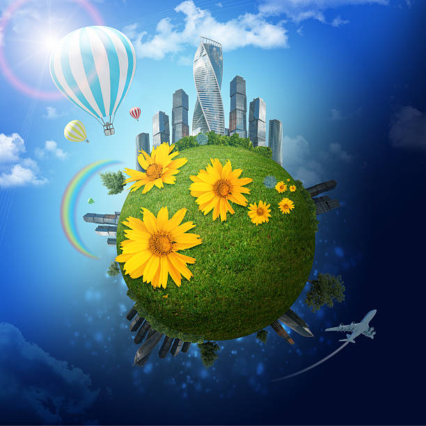 istock Earth with modern city and flowers 495391430
