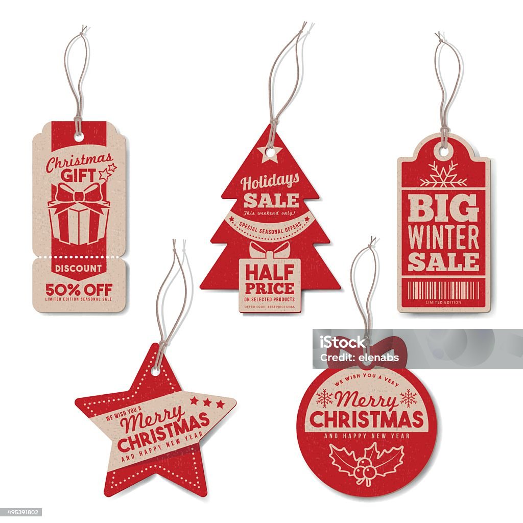 Vintage Weihnachten tags-set - Lizenzfrei Etikett Vektorgrafik