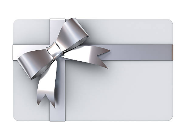 istock Gift card with silver ribbons and bow 495392744