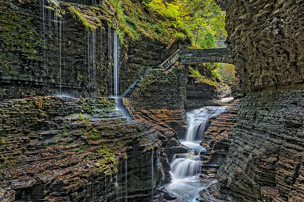 Rainbow Falls At Watkins Glen State Park Rainbow Falls At Watkins Glen State Park In New York watkins glen stock pictures, royalty-free photos & images