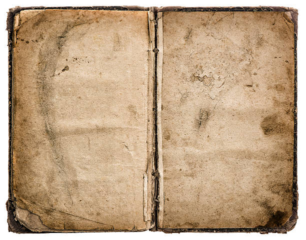 istock Old book isolated on white. Grungy worn paper texture 495416306