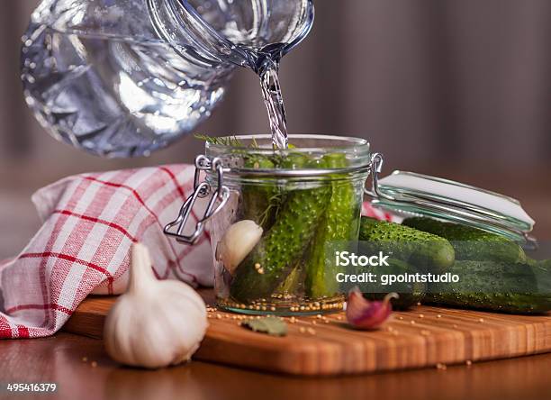 Preparing Pickle Cucumbers In The Kitchen Stock Photo - Download Image Now - Canned Food, Canning, Close-up