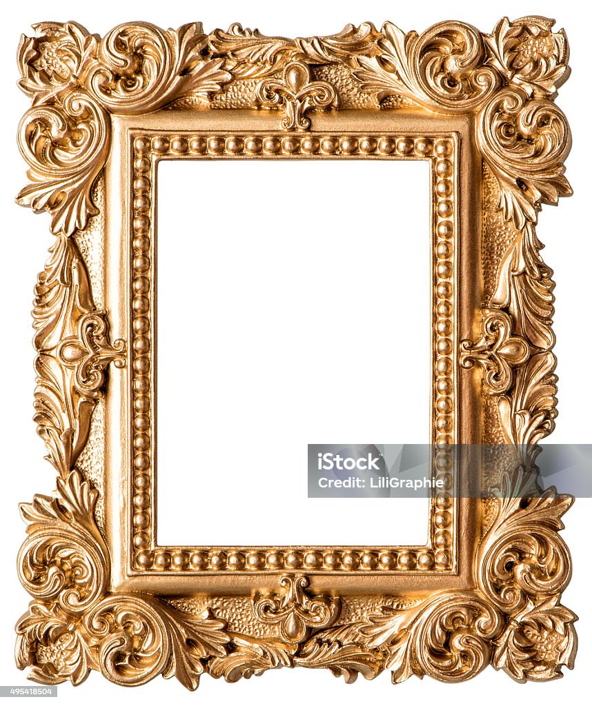 Golden picture frame isolated on white background Golden picture frame isolated on white background. Vintage object 2015 Stock Photo