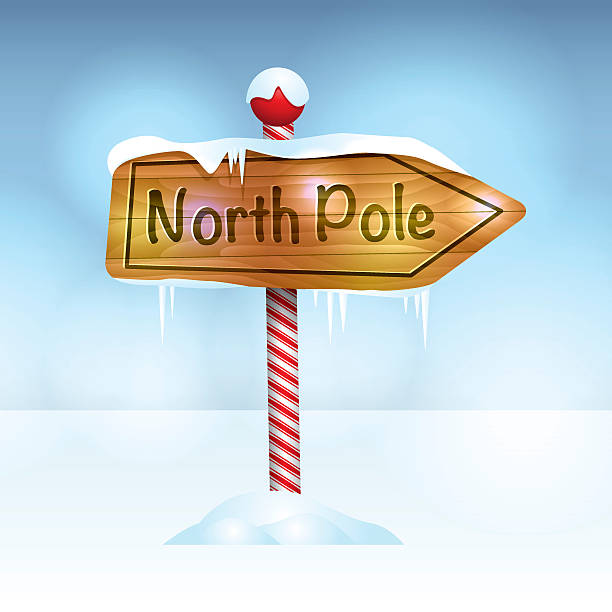 ilustraciones, imágenes clip art, dibujos animados e iconos de stock de polo norte de señal de navidad en la nieve medio - pole sign north north pole