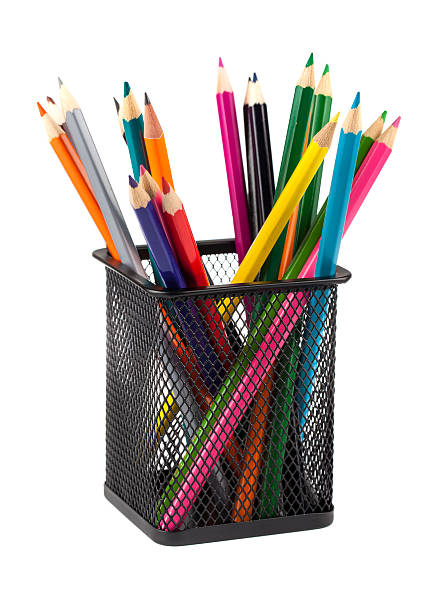 istock Various color pencils in black metal container 495421876