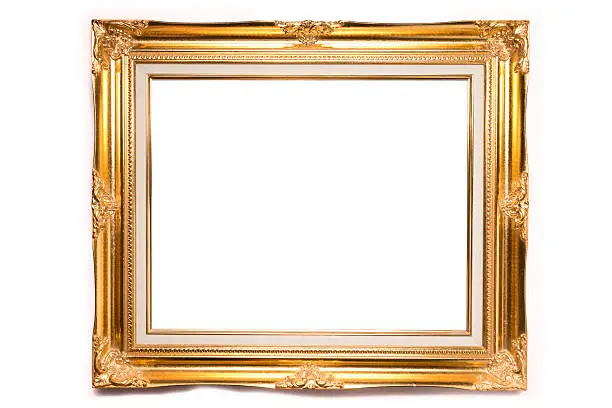 Gold luxury Louise photo frame over white background,isolated object and copy space