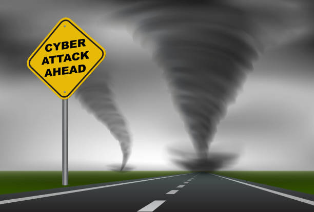 cyber atak ostrzeżenie - tornado storm road disaster stock illustrations