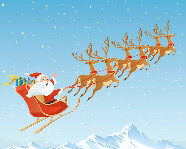 Santa Claus Santa's Sleigh, Reindeers, Background  animal sleigh stock illustrations