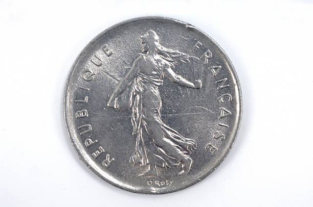 пять французский франк 1972 - france currency macro french coin стоковые фото и изображения