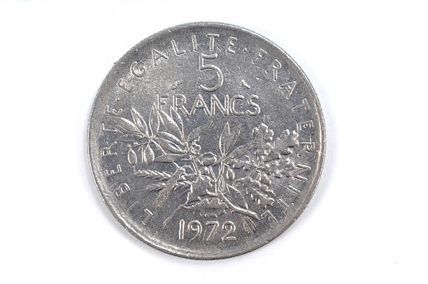 cinco francos franceses 1972 - france currency macro french coin - fotografias e filmes do acervo