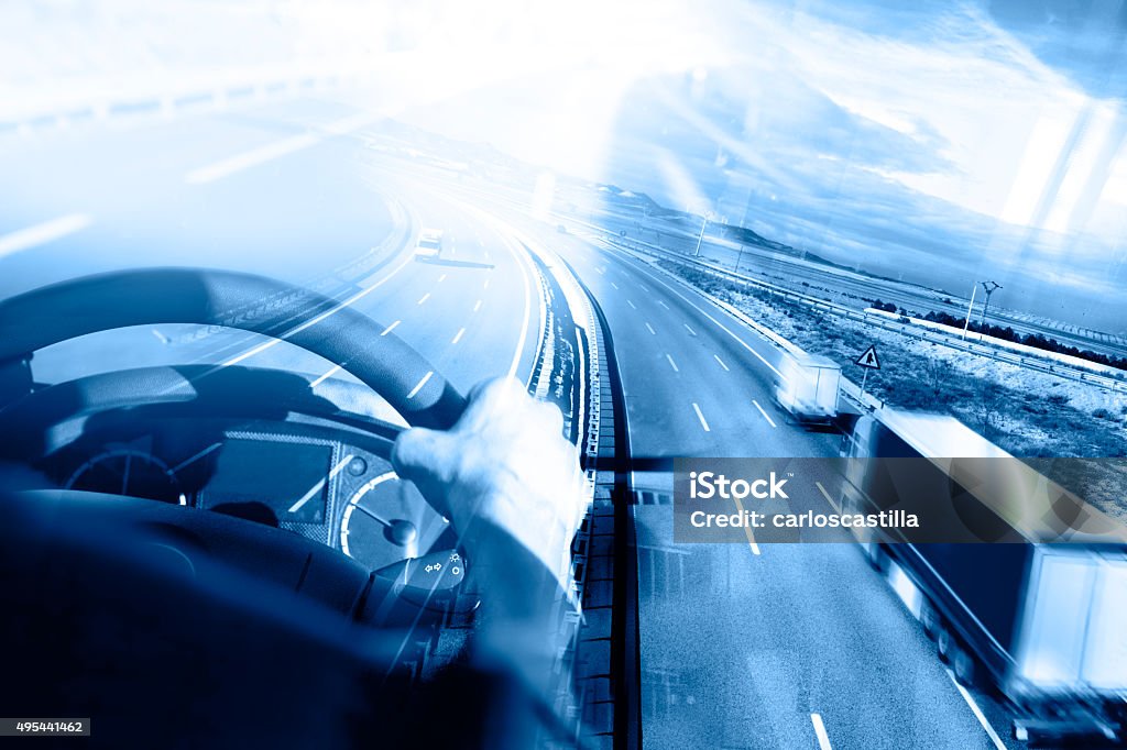 Abstract Design international shipment and highway Abstract background Trucks and transport.Highway and delivering. Truck Stock Photo