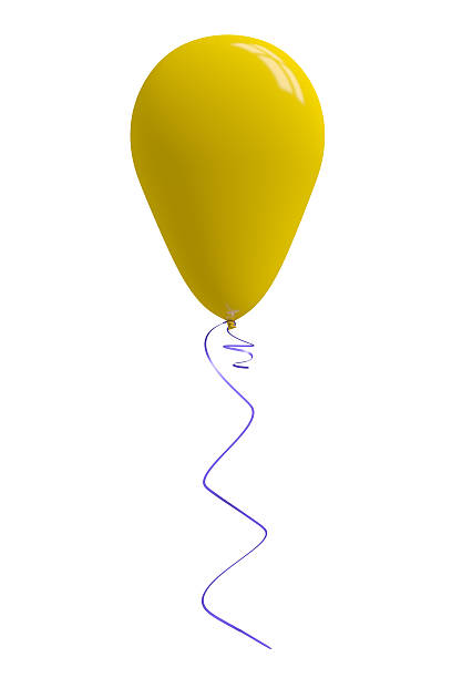 Yellow Balloon with purple ribbon stock photo