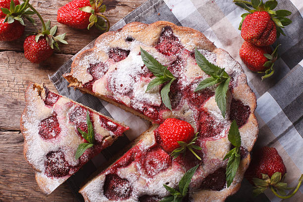 istock pie with fresh strawberries and mint top view horizontal 495442540