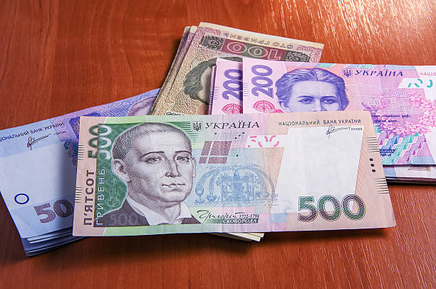 istock Ukrainian banknotes background close-up 495453224