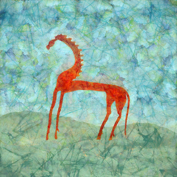stockillustraties, clipart, cartoons en iconen met red horse modern art painting - gekke paarden