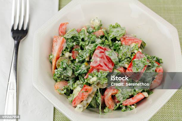 Kale And Red Pepper Salad Stock Photo - Download Image Now - 2015, Antioxidant, Appetizer