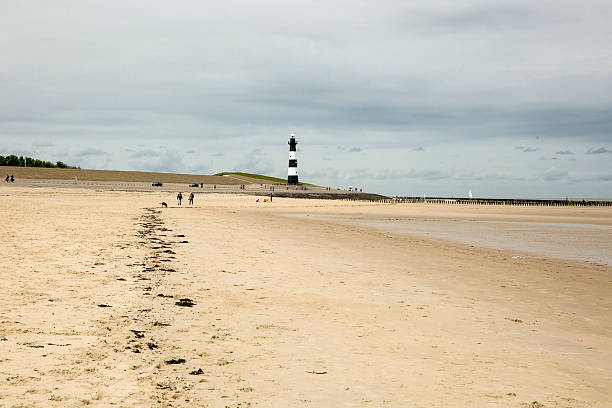 istock Black and white striped lighthouse, Breskens, The Netherlands 495468988
