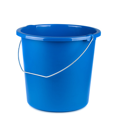 Empty blue bucket isolated on a white background
