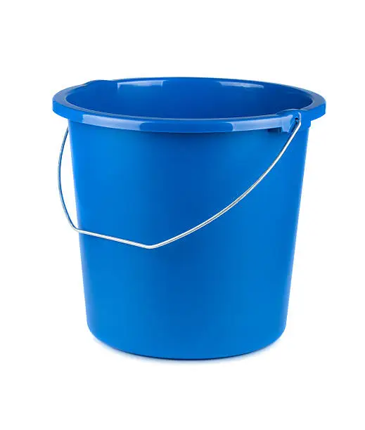Empty blue bucket isolated on a white background