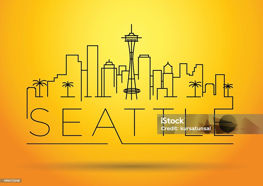 Linear Seattle City Silhouette with Typographic Design Architecture stock vector