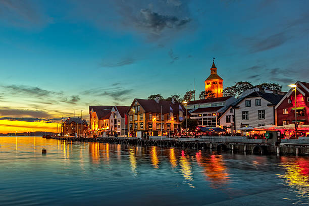 Stavanger at night Stavanger at night - Charming town in the Norway. quayside photos stock pictures, royalty-free photos & images