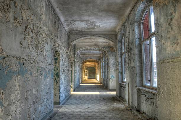 Old abandoned hospital Ailing corridor of salvation Beelitz beelitz stock pictures, royalty-free photos & images