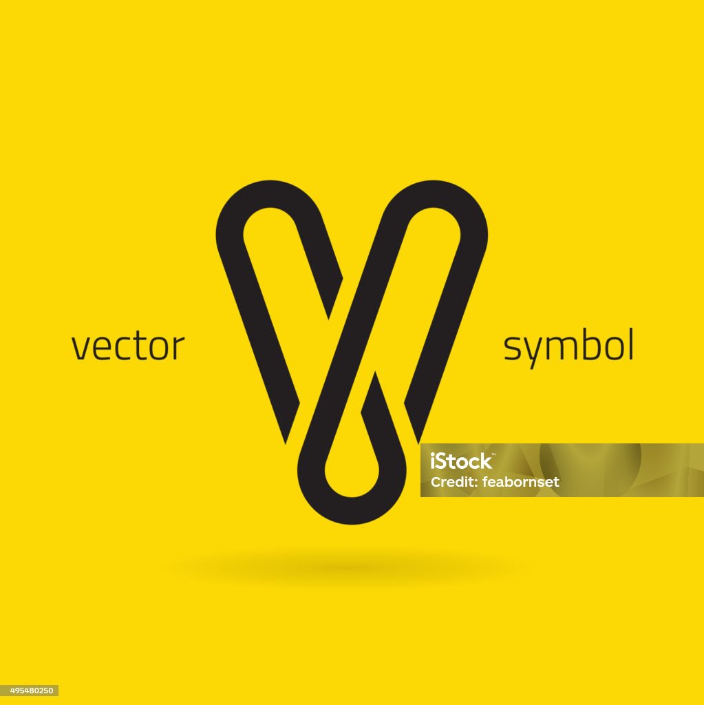 Vector graphic creative line alphabet symbol / Letter V Typographic alphabet with sample text on isolated yellow background Letter V stock vector