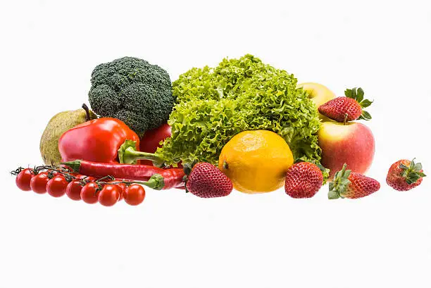 Photo of Apple,Tomato, Lettuce, Broccoli,  Red Chili Pepper,Lemon and Strawberry