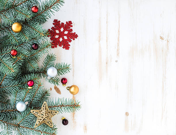 istock Christmas or New Year decoration background: fur-tree branches, colorful 495490040