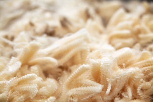 Pile di lana sfondo di fibra naturale in lana Merino - foto stock
