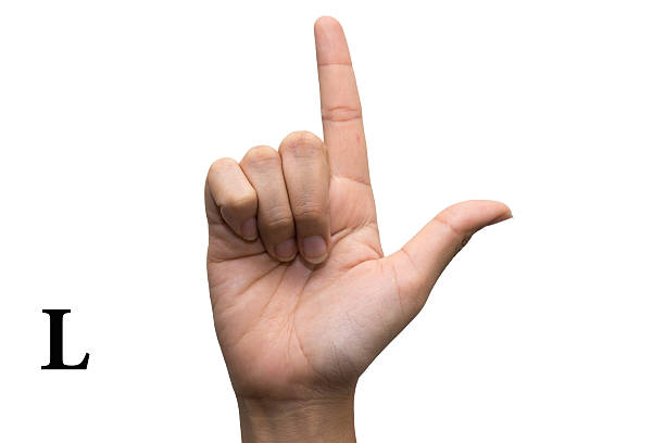 dedo la letra del alfabeto ortografía en lenguaje de signos norteamericano. letra l - letter l human hand human finger human thumb fotografías e imágenes de stock