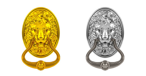gold и silver doorknocker - door knocker door lion luxury стоковые фото и изображения