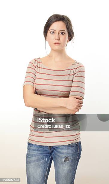 Sad Young Woman Portrait Stock Photo - Download Image Now - White Background, Serious, Women