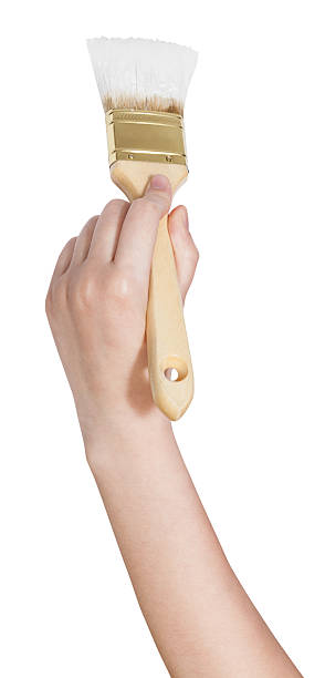 istock painter hand with flat paintbrush paints in white 495507948