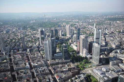 Frankfurt/Main from the air. Taken from helicopter without doors and windows, therefore reflex-free. Leica M image.