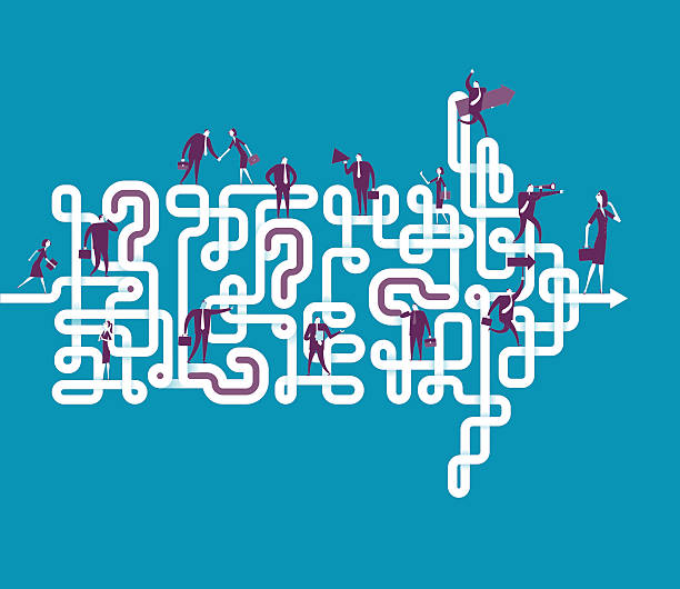Make problem becom direction Vector illustration - Make problem becom direction ropes tied together stock illustrations
