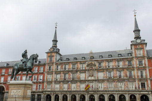 The Plaza Mayor was built during Philip III's reignand is a central plaza in the city of Madrid, Spain.Includes an equestrian statue of king Philip III