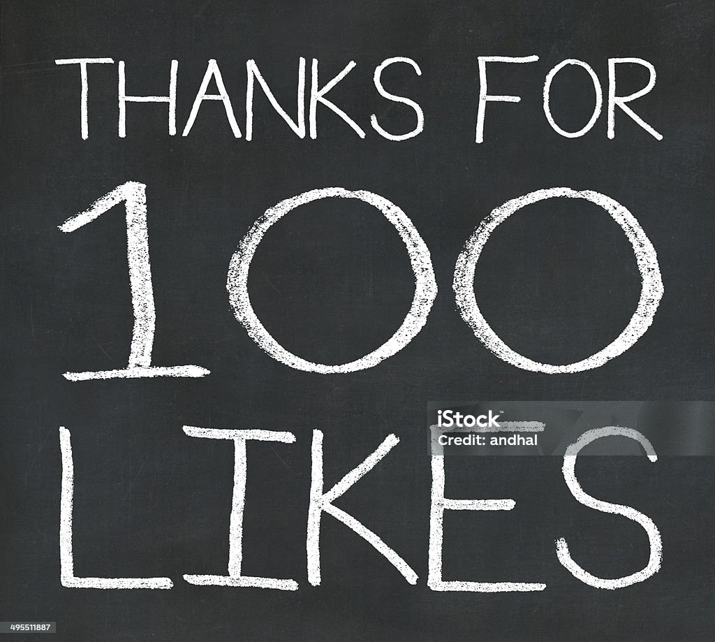 Milestone post on social media - 100 likes Black Chalk Board with the words thanks for 100 likes Billboard Posting Stock Photo