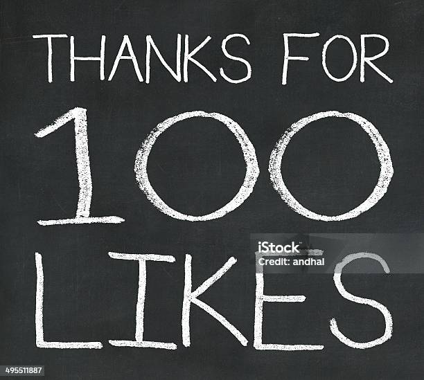 Milestone Post On Social Media 100 Likes Stock Photo - Download Image Now - Billboard Posting, Chalk Drawing, Chalkboard - Visual Aid