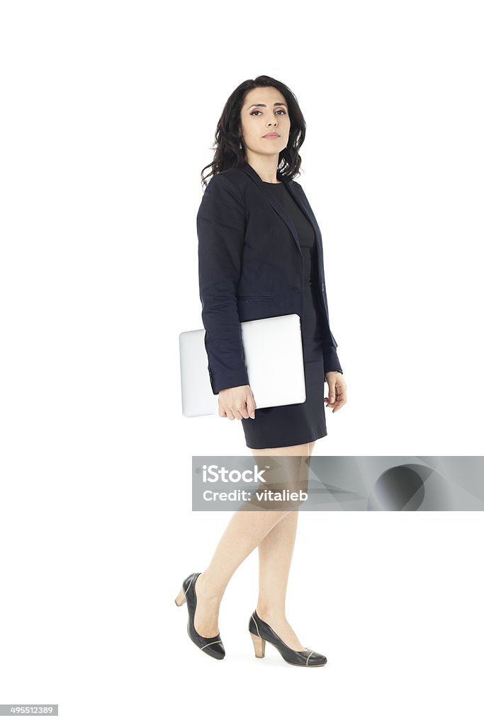 Young businesswoman with laptop Young beautiful businesswoman with laptop isolated on white background Adult Stock Photo