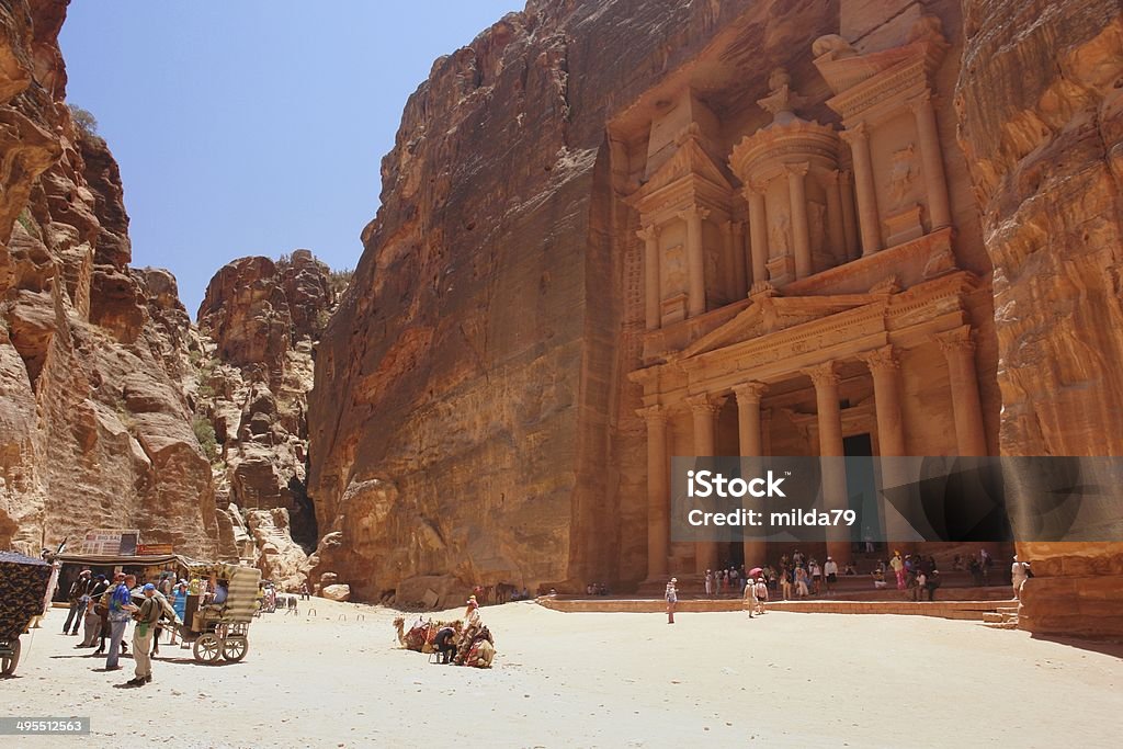 Petra, Jordan View of the treasury Al Khazneh, Jordan Archaeology Stock Photo