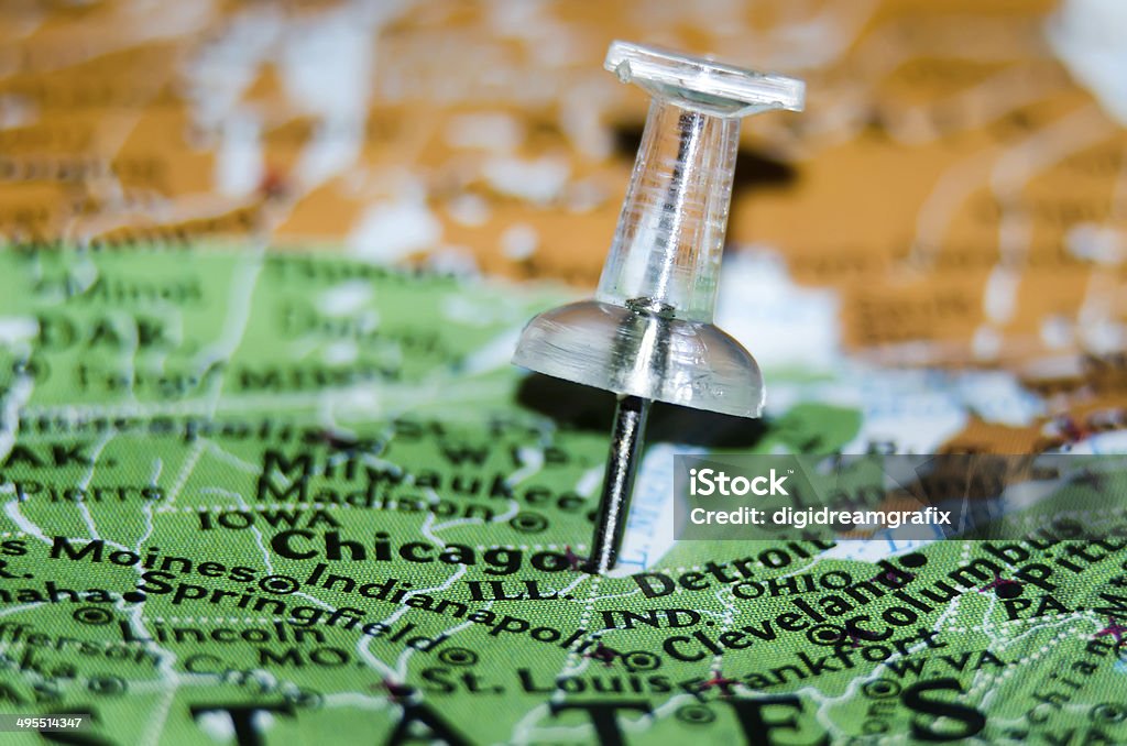 chicago city pin on the map macro chicago city pin on the map Business Stock Photo
