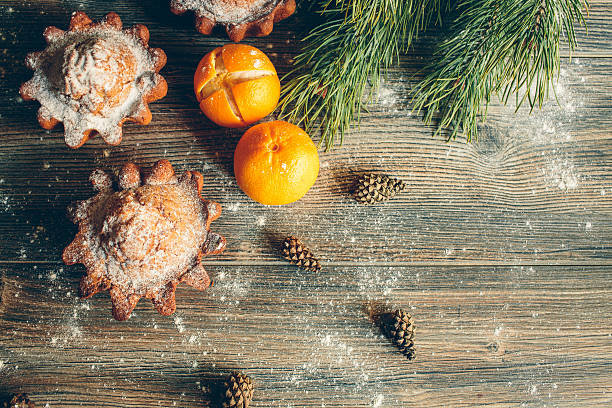 istock New Year card. Mandarins and large muffins. toned. 495518312